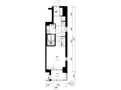 シティーコート府中(1K/2階)の間取り写真