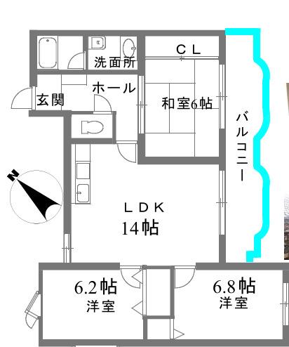ベルフォーレ永楽荘(3LDK/2階)の間取り写真