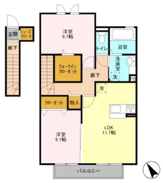 シャインハイツ(2LDK/2階)の間取り写真
