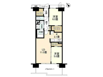 ブランズシティ南草津(2LDK/12階)の間取り写真