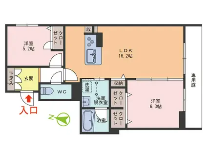 LA PALAIS VERT(2LDK/1階)の間取り写真