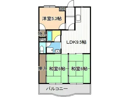 第2グランドハイツ服部(3LDK/3階)の間取り写真