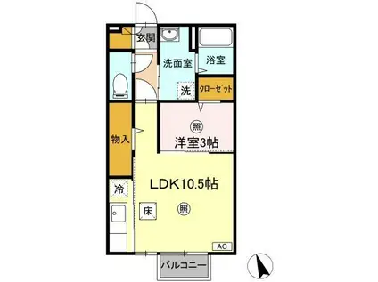 レセンテG.T(1LDK/1階)の間取り写真