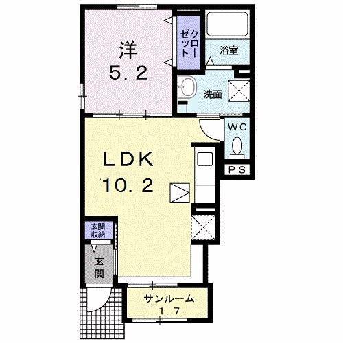 フェリクス(1LDK/1階)の間取り写真