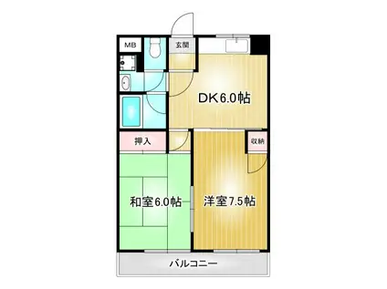 ファミール茶屋ヶ坂(2DK/3階)の間取り写真