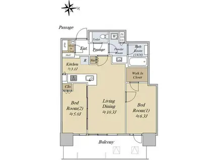 シティタワー国分寺ザ・ツイン ウエスト(2LDK/6階)の間取り写真