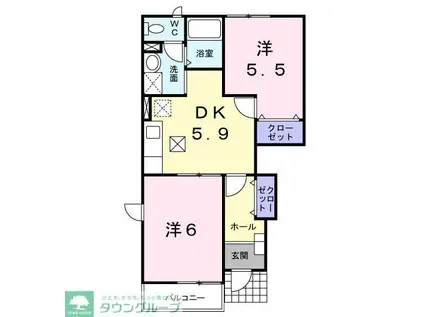 パルテールII(2DK/1階)の間取り写真