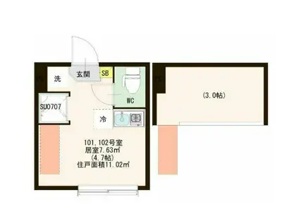 AVAND 北千住(ワンルーム/1階)の間取り写真