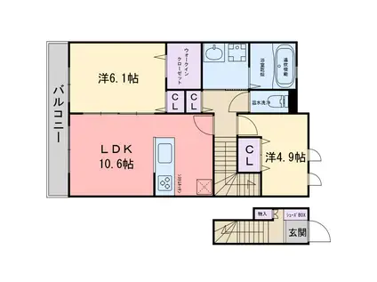グランチェスタI(2LDK/2階)の間取り写真