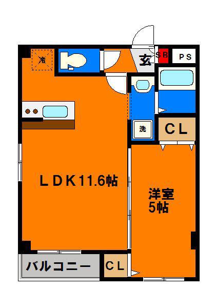 シンシア三番館(1LDK/4階)の間取り写真