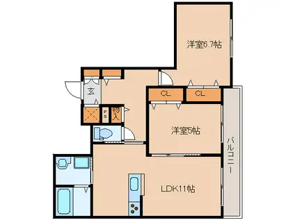 エリタージュ(2LDK/2階)の間取り写真