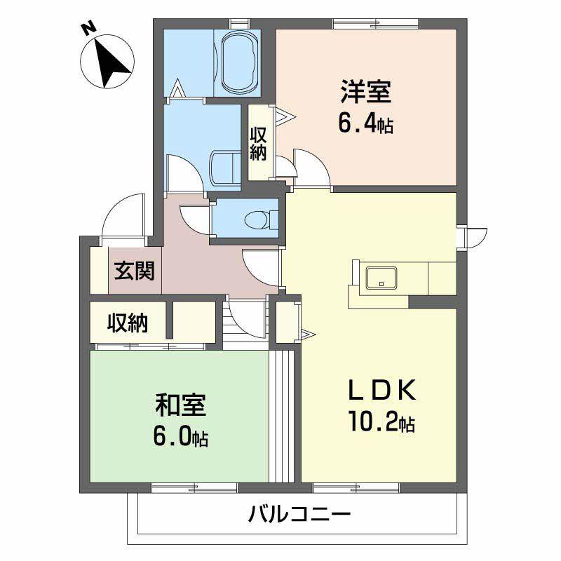 ハピネス不動院 A棟(2LDK/1階)の間取り写真