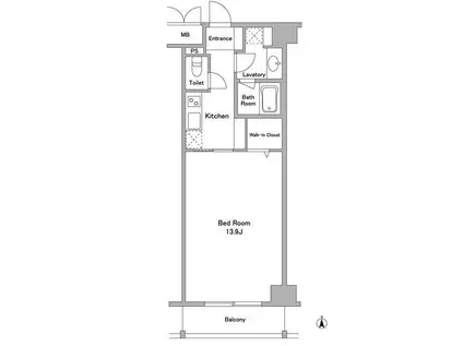 ラクラス麻布十番(1K/7階)の間取り写真
