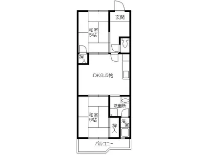 コーポドリーム(2DK/3階)の間取り写真