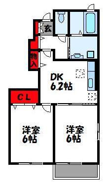カルムヴィラIII(2DK/1階)の間取り写真