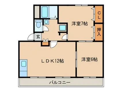花の木農住団地竹花ハイツ(2LDK/2階)の間取り写真