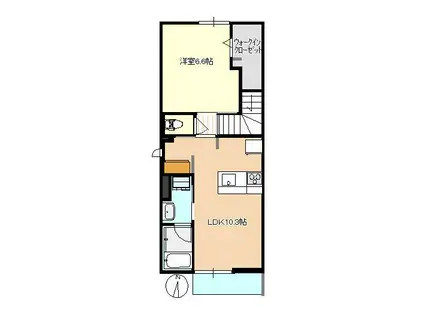 グラシア城ヶ丘B棟(1LDK/2階)の間取り写真