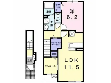 ソレアードH(1LDK/2階)の間取り写真