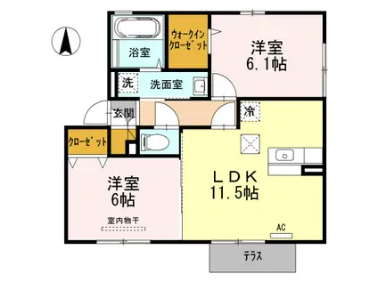ユーエムセイラII(2LDK/2階)の間取り写真