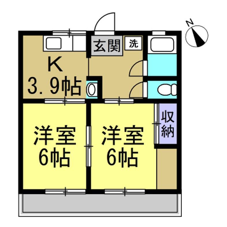 コーポ阪野(2K/1階)の間取り写真