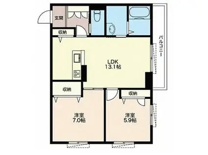 ラ ボヌール(2LDK/3階)の間取り写真