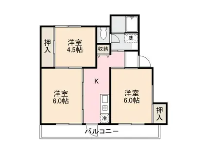 ヴィラナリー志度 2号棟(3K/1階)の間取り写真