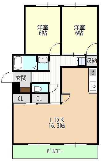 牧の原中央マンション(2LDK/4階)の間取り写真