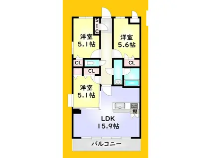 モアプラス日明エントラーダ(3LDK/3階)の間取り写真