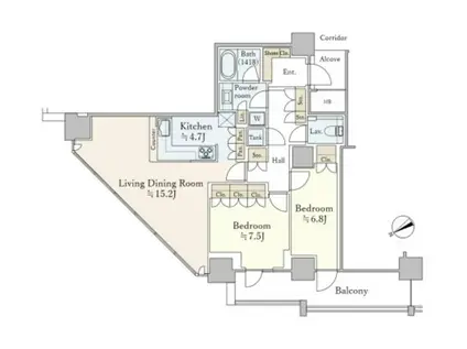 BEACON TOWER RESIDENCE(2LDK/14階)の間取り写真