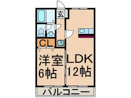 エンゼルハイム(1LDK/2階)の間取り写真