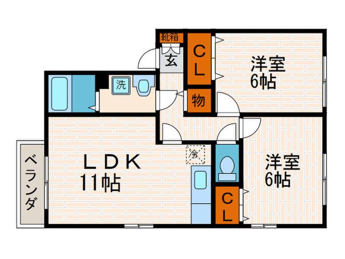 シエスタ(2LDK/1階)の間取り写真