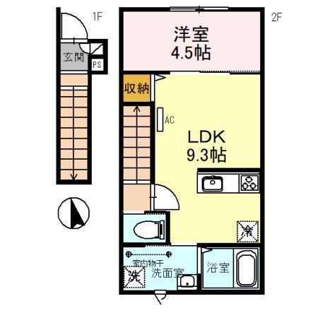 プレイス(1LDK/2階)の間取り写真