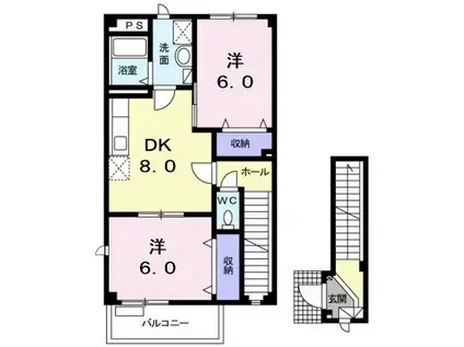 ソレイユ・K(2DK/2階)の間取り写真