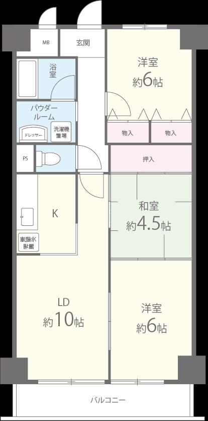 タウンコート咲久良(3LDK/1階)の間取り写真