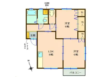 ニューショーワハイツI(2LDK/2階)の間取り写真