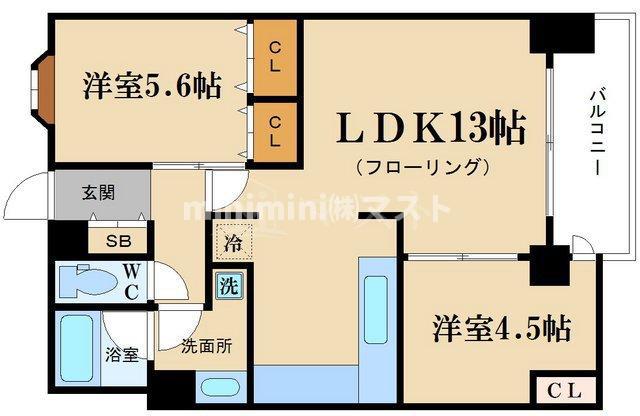 アーデンタワー北堀江(2LDK/12階)の間取り写真