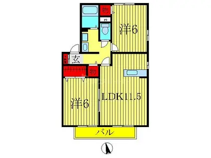 ヴィルヌープII(2LDK/2階)の間取り写真