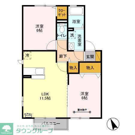 グリシーヌB(2LDK/2階)の間取り写真