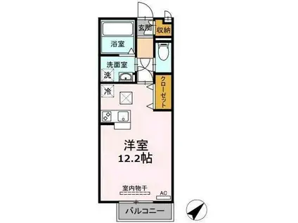 エーデルハイム浜乃木(ワンルーム/1階)の間取り写真