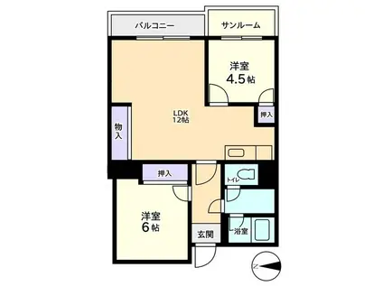 プラザ信開糸町(2LDK/1階)の間取り写真