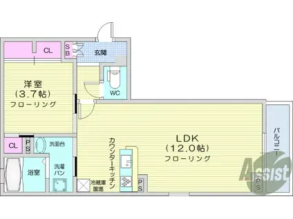 エスパース榴ヶ岡(1LDK/1階)の間取り写真