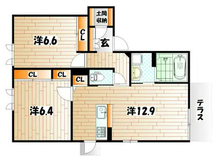 グリーントリニティーB棟(2LDK/1階)の間取り写真