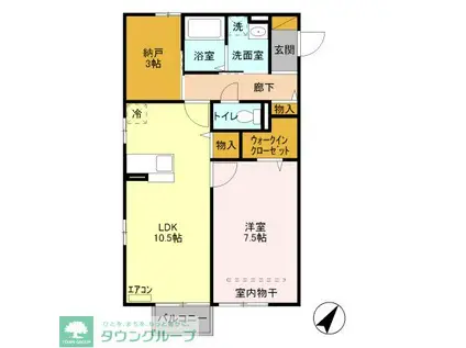 ヴェルデ・パティオD棟(1SLDK/2階)の間取り写真