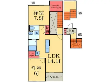M N R.I(2LDK/3階)の間取り写真