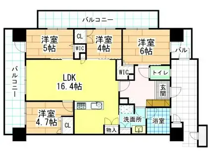 グランドパレス黒崎マークスタワー(4LDK/14階)の間取り写真
