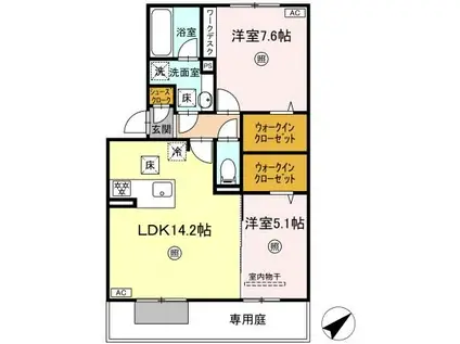 NEST PIECE 原町(2LDK/1階)の間取り写真