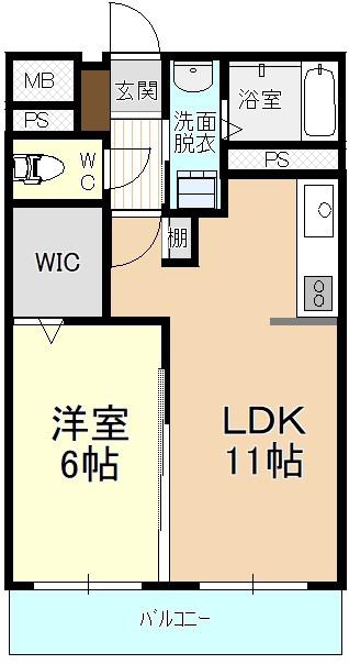 ムゲンハイツ下戸祭(1LDK/1階)の間取り写真