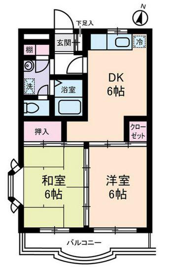 ポポラーレ壱番館(2DK/3階)の間取り写真