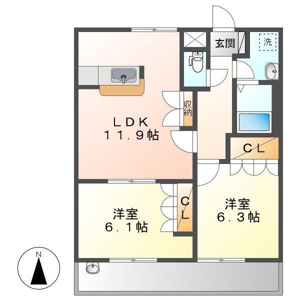 アルファ(2LDK/1階)の間取り写真