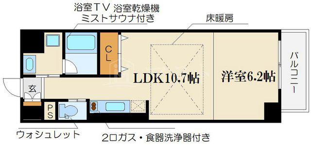 クリスタルブライト天満橋・リバーサイド(1LDK/2階)の間取り写真